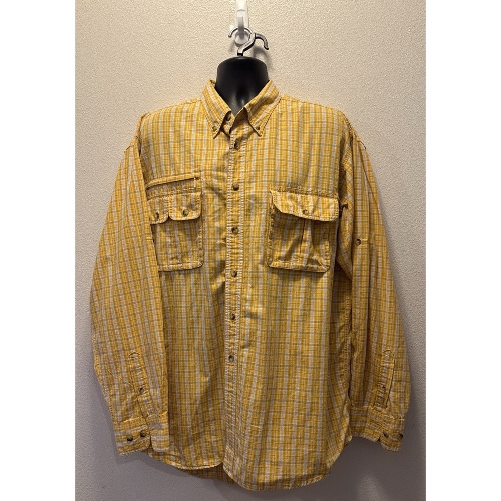 Cabelas Guidewear‎ Shirt Mens XLT Yellow Vented Fishing Camp Button Lightweight
